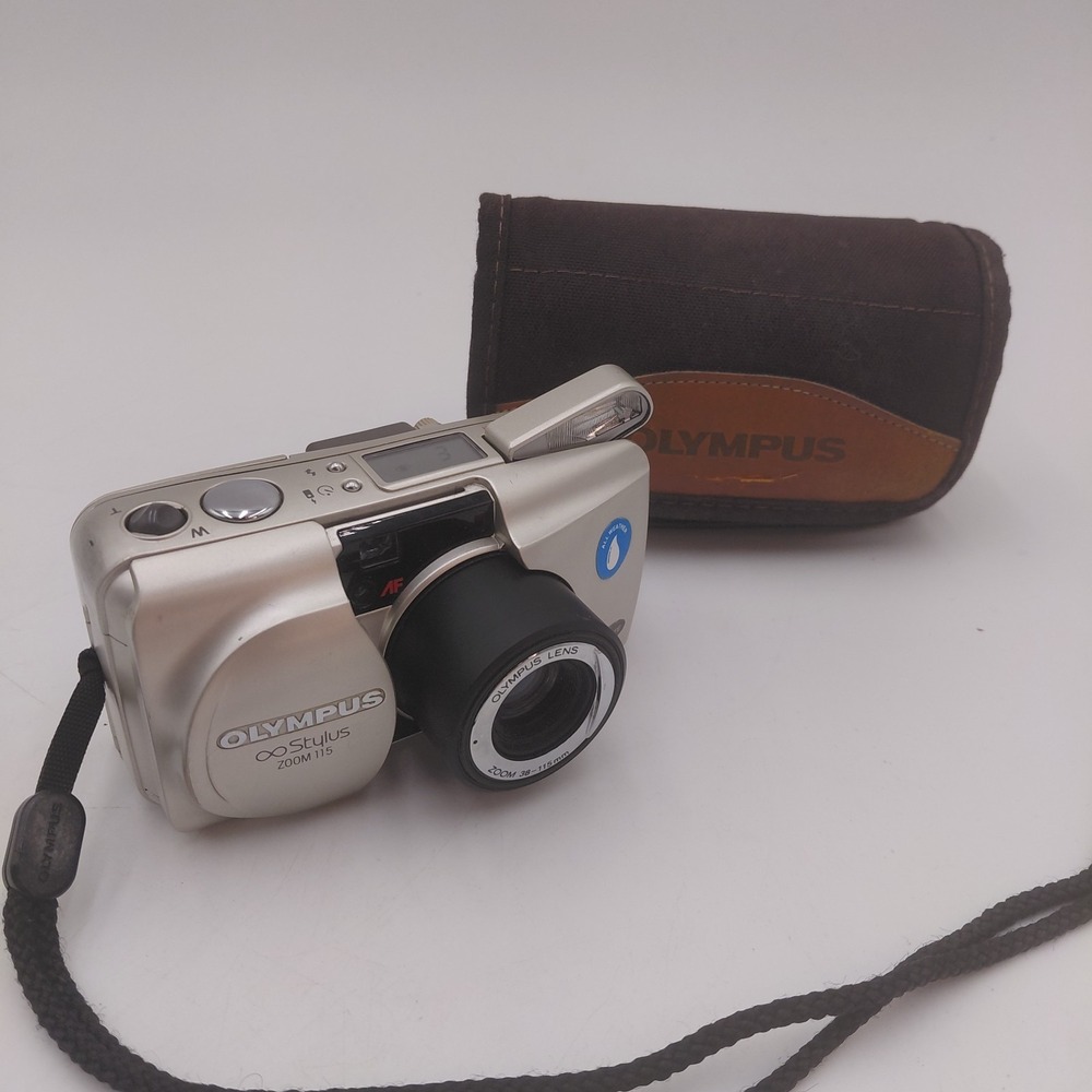 Olympus Stylus Zoom 115 35mm Film Camera 38-115mm Lens Tested Case & Battery